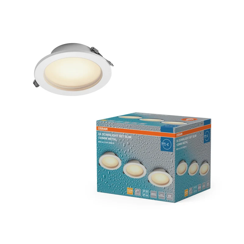 Foco empotrable LED OSRAM para baño IP44 Slim 120 mm 8W Metal Blanco ⌀95 mm