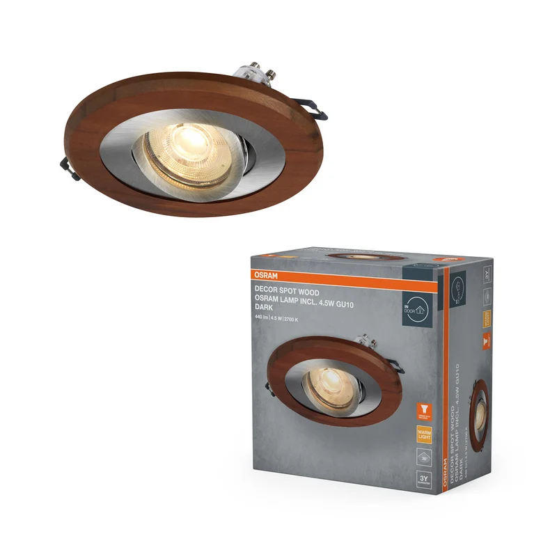 Foco empotrable OSRAM Wood Spot GU10 oscuro de 4,5 W, níquel satinado, ⌀68 mm