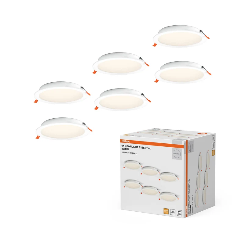 OSRAM Essential Downlights - Juego de focos empotrables (220 mm, 18 W, blanco, 200 mm)