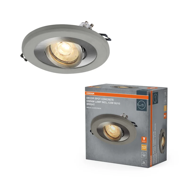 Foco empotrable OSRAM Concrete Spot GU10 de 4,5 W, níquel satinado brillante, ⌀68 mm
