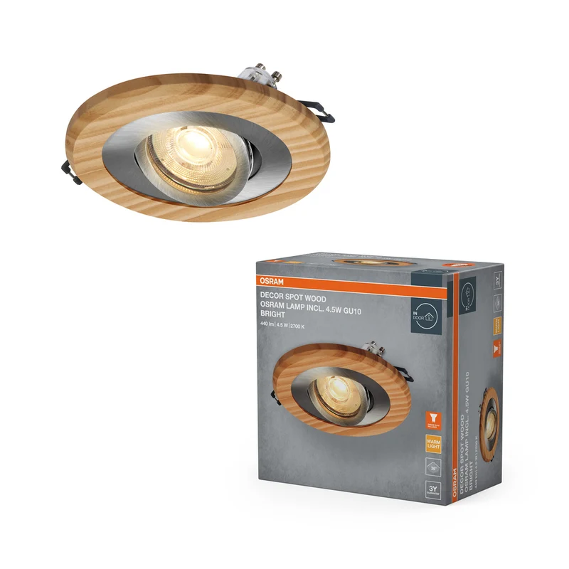 Foco empotrable OSRAM Wood Spot GU10 Bright de 4,5 W, níquel satinado, ⌀68 mm