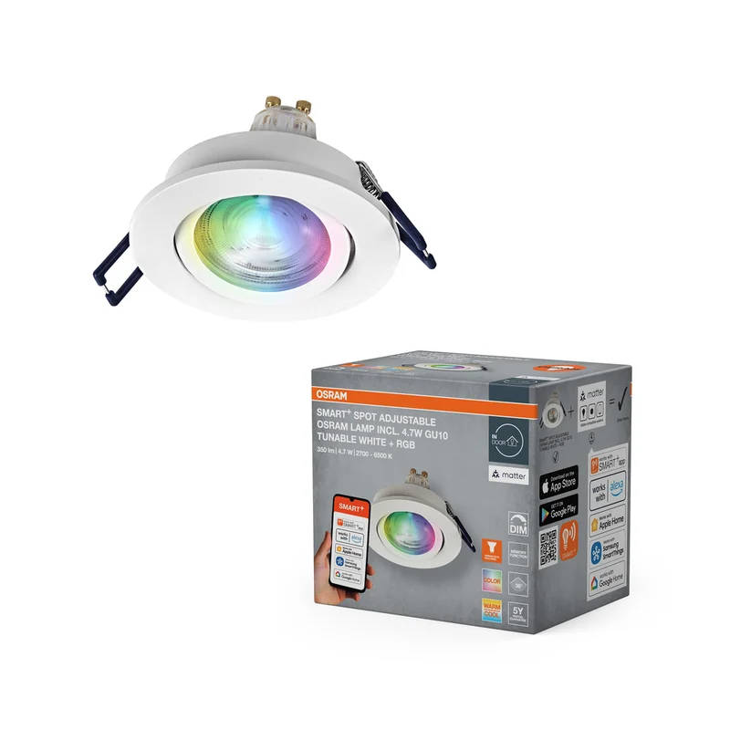 Foco empotrable inteligente LED OSRAM Matter SMART+ para baño GU10 orientable 4,7W RGBW blanco Ø68 mm