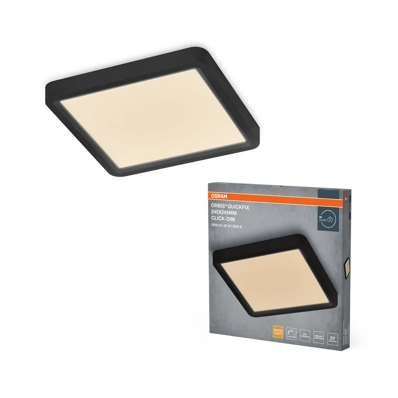 Lámpara de techo cuadrada OSRAM Orbis Quickfix 245x245 mm 20W Click-Dim Negra