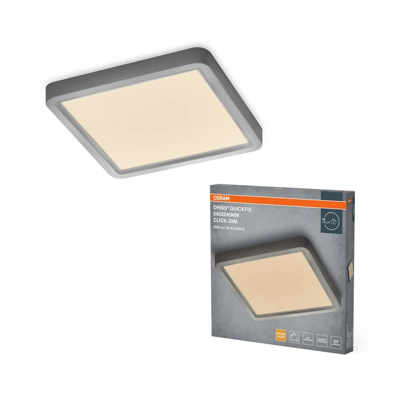 Lámpara de techo cuadrada OSRAM Orbis Quickfix 245x245 mm 20W Click-Dim Plata