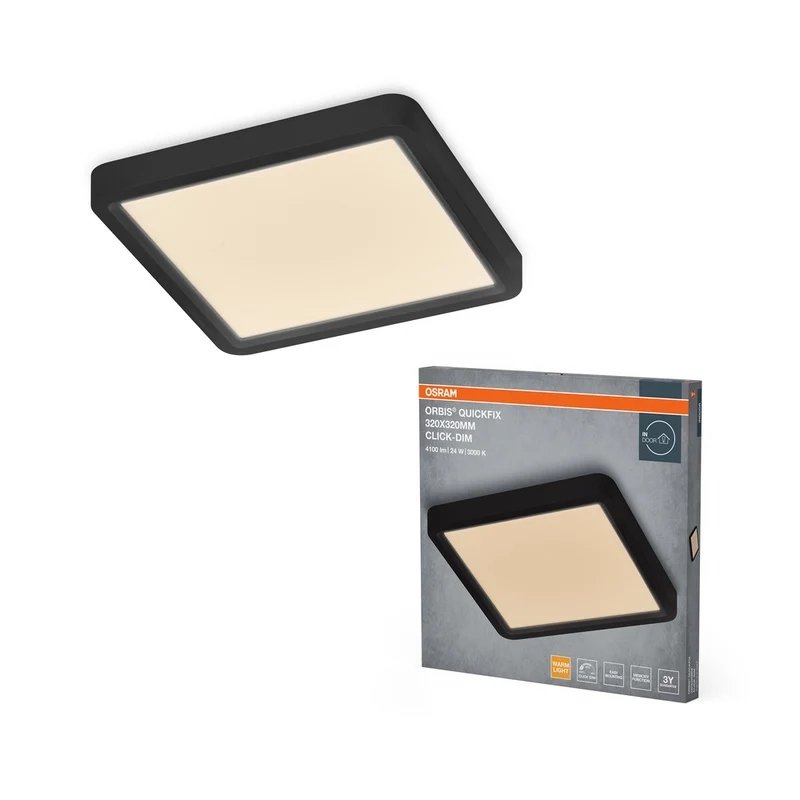 Lámpara de techo cuadrada OSRAM Orbis Quickfix 320x320 mm 24W Click-Dim Negra