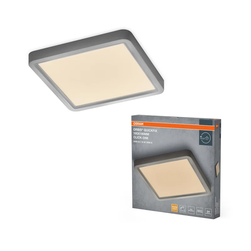Lámpara de techo cuadrada OSRAM Orbis Quickfix 195x195 mm 16W Click-Dim Plata