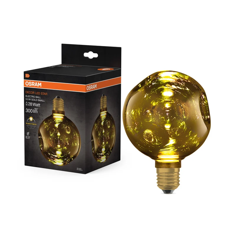 Lámpara LED OSRAM DECOR, pequeña, dorada, cristal eléctrico