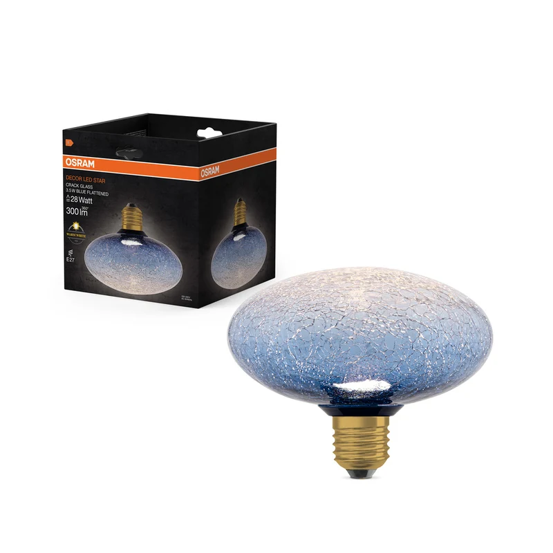 Lámpara LED OSRAM DECOR, vidrio craquelado, aplanado, azul