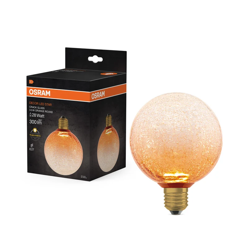 Lámpara LED OSRAM DECOR de cristal craquelado redonda naranja