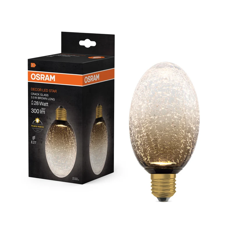 Lámpara LED OSRAM DECOR Krackelglas larga marrón