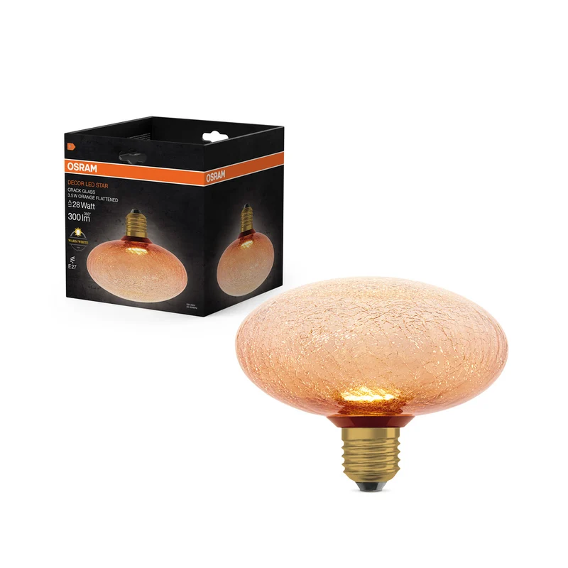 Lámpara LED OSRAM DECOR, vidrio craquelado, aplanado, naranja