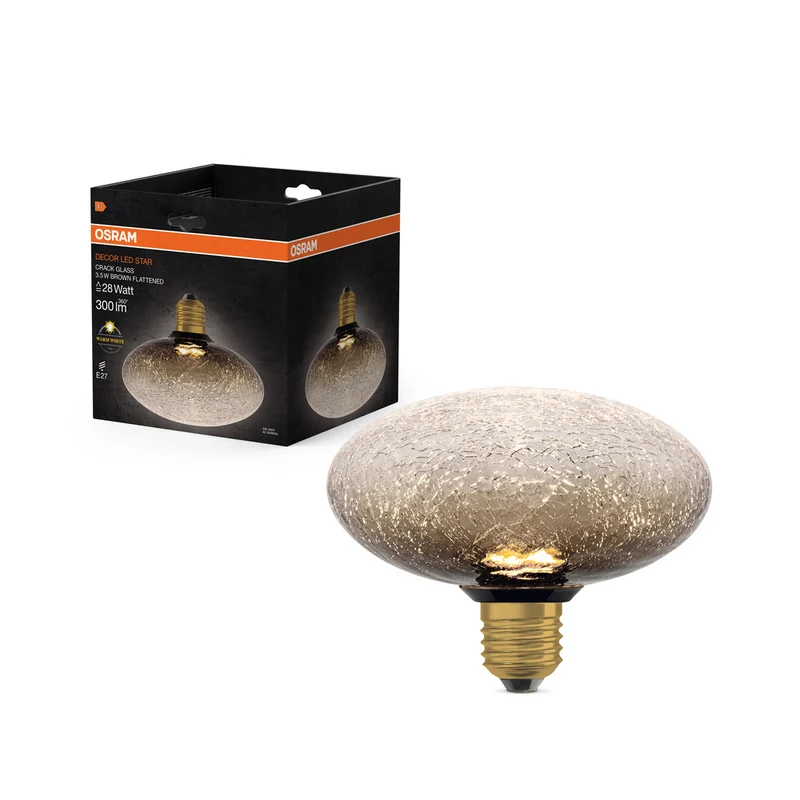 Lámpara LED OSRAM DECOR, vidrio craquelado, aplanado, marrón