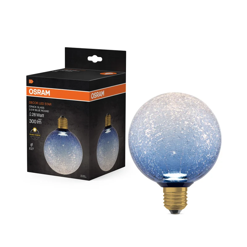 Lámpara LED OSRAM DECOR de cristal craquelado redonda azul