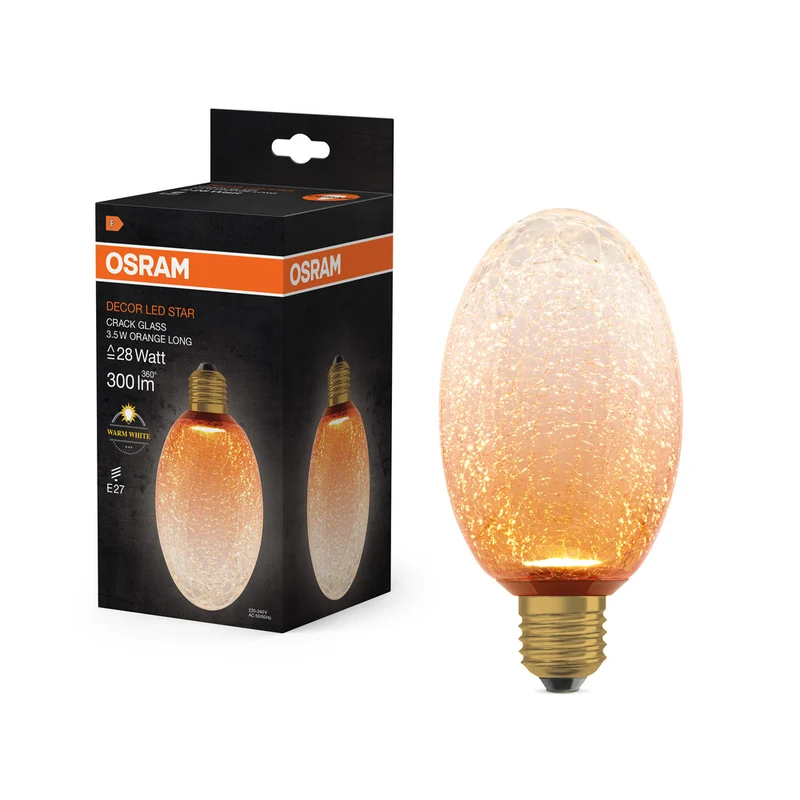 Lámpara LED OSRAM DECOR de cristal craquelado, larga, color naranja