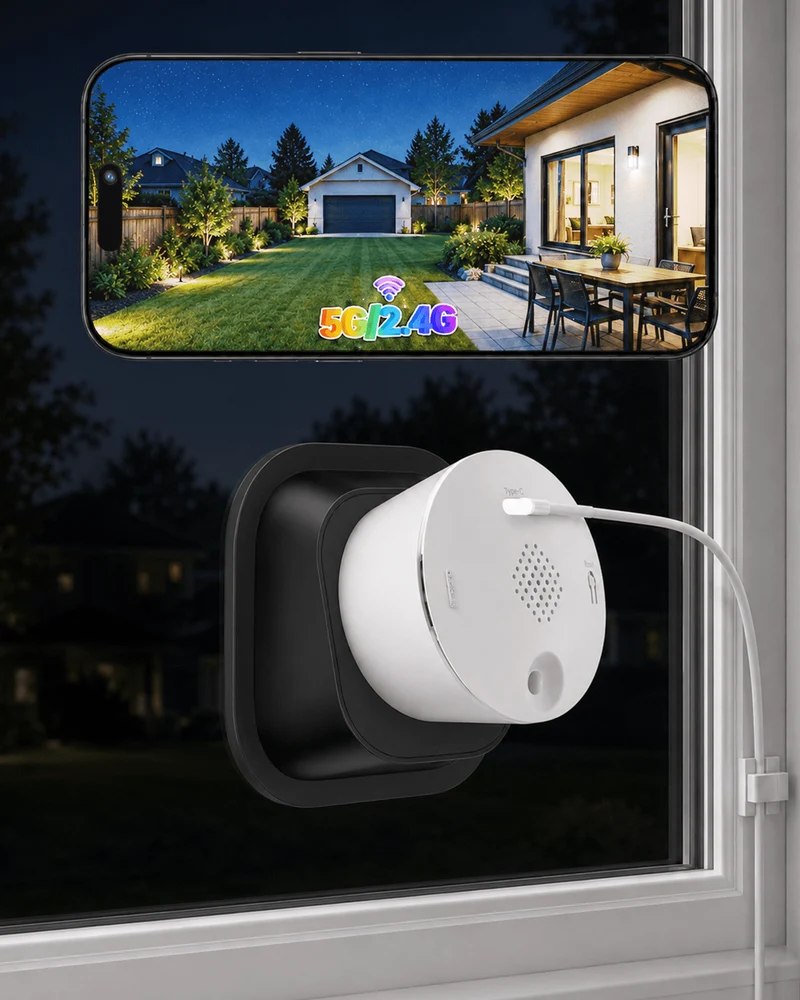 SYMYNELEC 5GHz/2.4GHz Window Cameras for Home Security: Indoor Camera for Outdoor Monitoring with 2K Full Color Night Vision Motion Human Vehicle Detection Easy Installation (Upgraded with Tilt Mount)