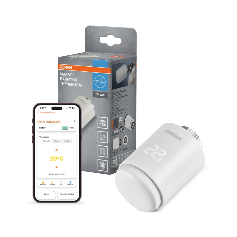 OSRAM SMART+ Termostato de calefacción inteligente con Wi-Fi, 4,5 V, blanco, 2.ª generación