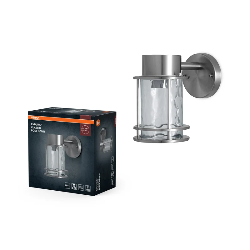 OSRAM ENDURA Classic Lámpara de exterior en gris acero, IP44, casquillo E27, carcasa de acero inoxidable, apta para exteriores y con bombillas de hasta 60 W