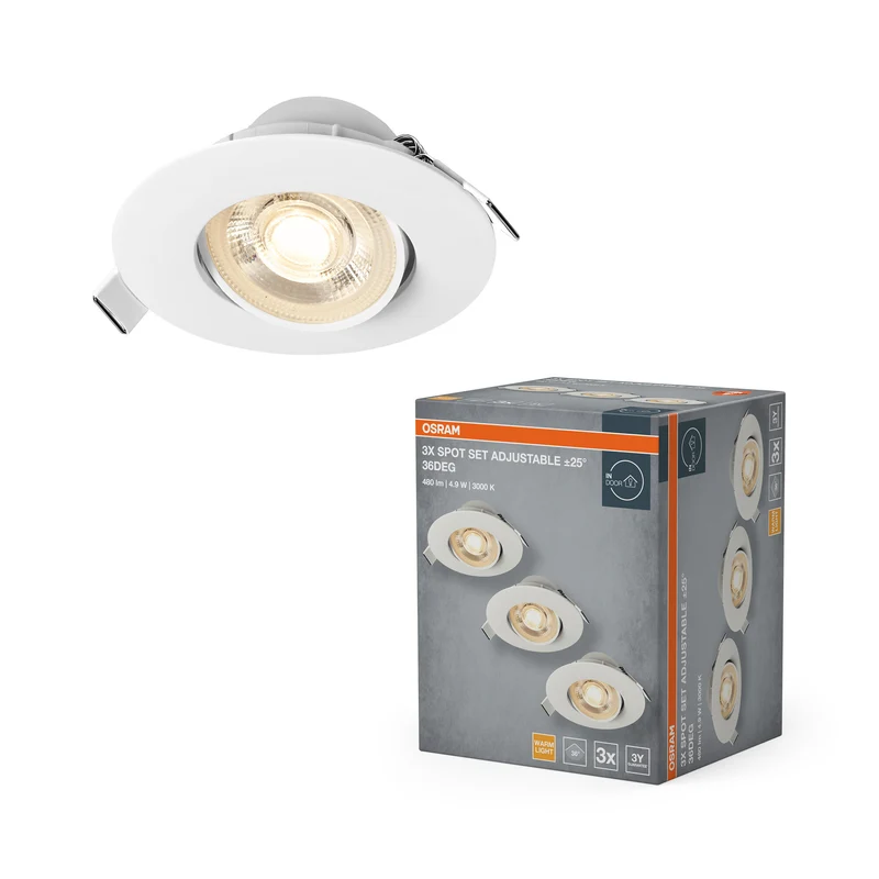 OSRAM Juego de focos LED empotrables Spot ajustables, de plástico, 4,9 W, 830, 36°, blanco