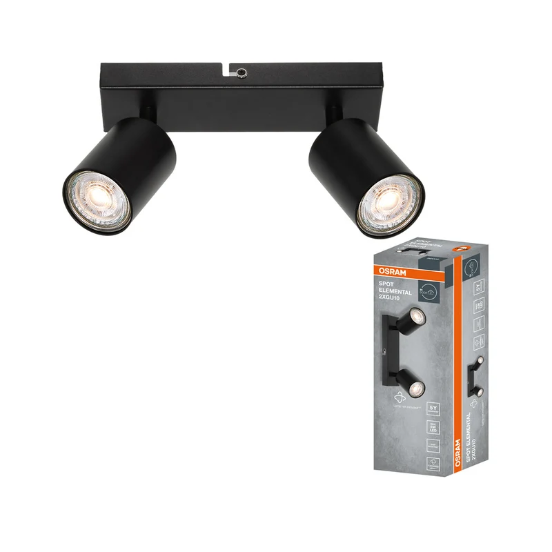 Foco LED OSRAM ELEMENTAL de 2 puntos, negro, luz, 2xGU10, negro, 21 x 13,8 x 6,5 cm