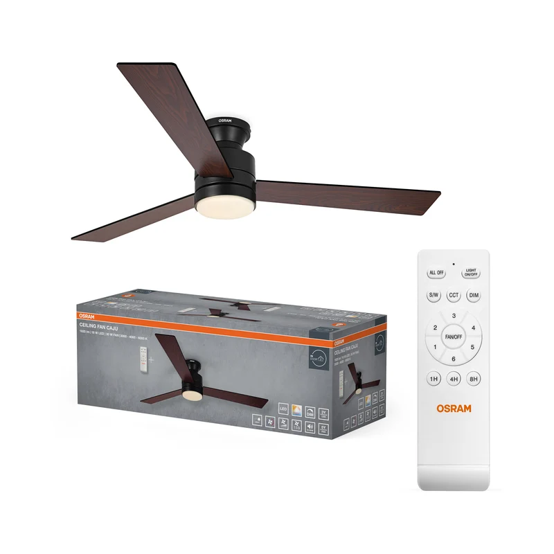 Ventilador de techo LED OSRAM Caju, madera negra, 48 W, 1320 mm, 1120 lm, CCT