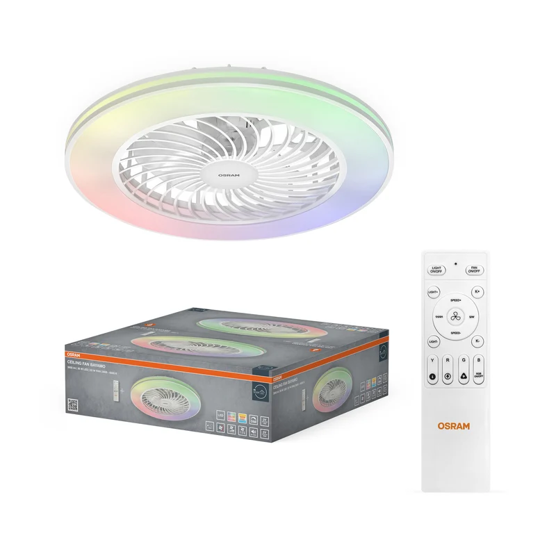 Ventilador de techo LED OSRAM Bayamo, blanco, 58 W, 590 mm, control RGB