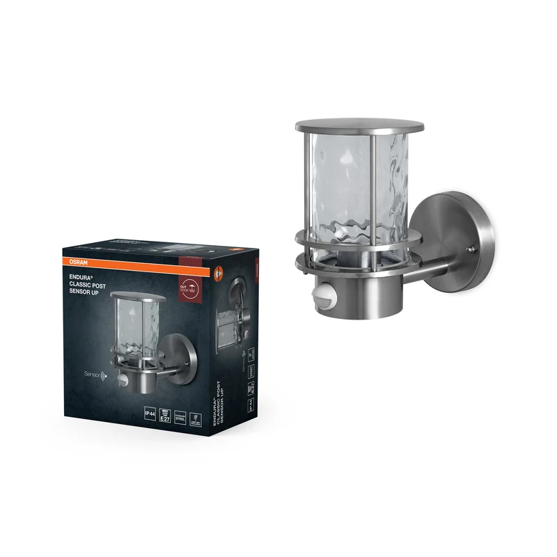 OSRAM ENDURA Classic Lámpara de exterior con sensor de movimiento, IP44, acero inoxidable en gris acero, casquillo E27, bombilla no incluida