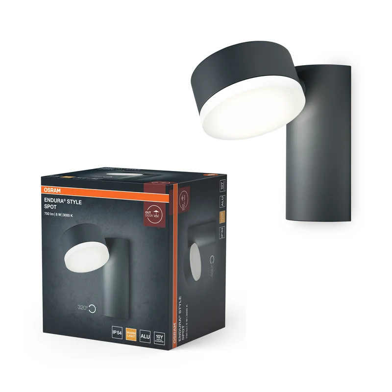 Lámpara LED para exterior OSRAM ENDURA Style con cabezal giratorio y luz directa, en aluminio gris oscuro, protección IP44, para terraza y balcón