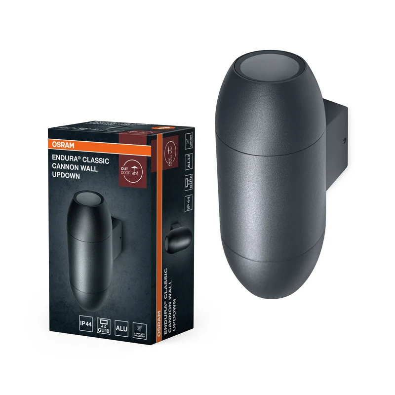 Aplique de exterior OSRAM Up/Down GU10, carcasa ovalada de aluminio en gris oscuro RAL7016, protección IP44 e IK03, aplique para fachadas y entradas