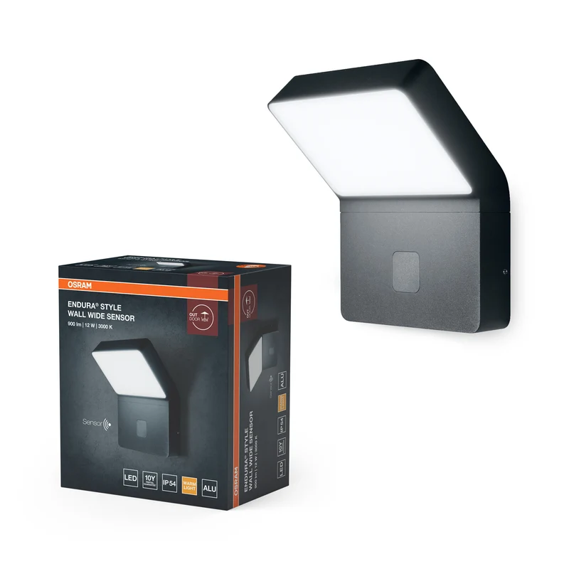 Aplique LED OSRAM ENDURA, blanco cálido 3000 K, para exterior, 12 W, sensor de movimiento oculto, IP44, 750 lm, aluminio fundido a presión, gris oscuro