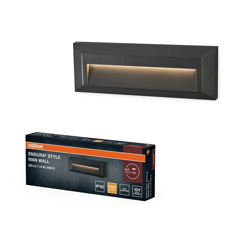 OSRAM ENDURA STYLE IVAN WALL Iluminación exterior, 1,9 W, 85 lm, aplique, gris oscuro, clase de protección IP65, temperatura de color 3.000 K, luz blanca cálida