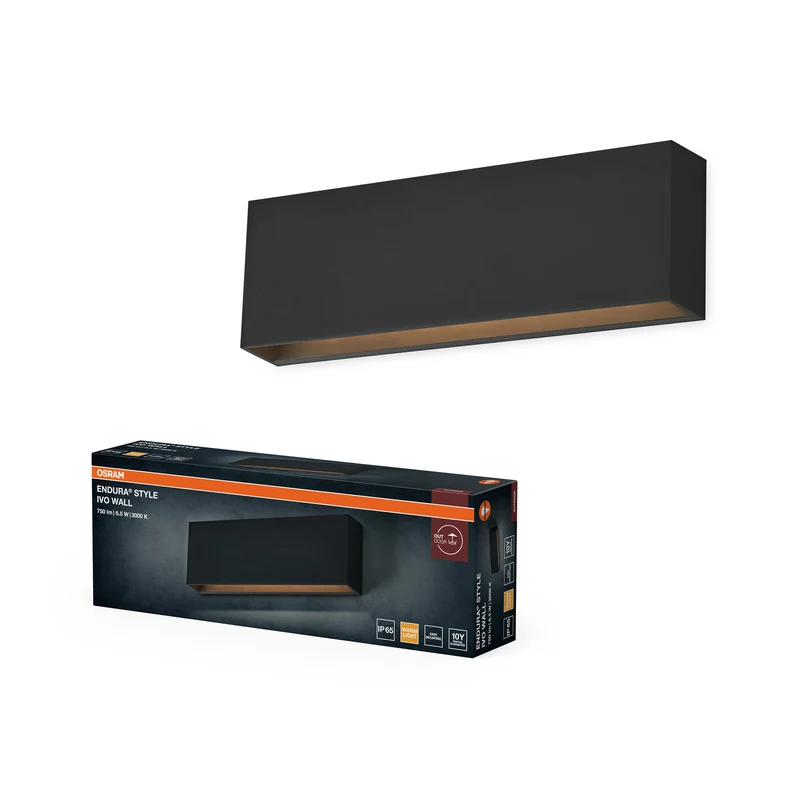 OSRAM ENDURA STYLE IVO WALL Iluminación exterior, 6,5 W, 400 lm, aplique de pared, gris oscuro, clase de protección IP65, temperatura de color 3.000 K, luz blanca cálida