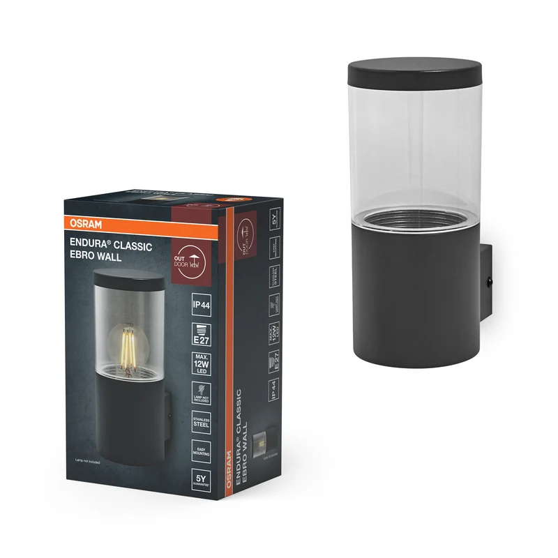 Lámpara de exterior OSRAM ENDURA CLASSIC EBRO WALL, aplique, gris oscuro, acero inoxidable, instalación rápida, clase de protección IP44, acero inoxidable, uso en exteriores