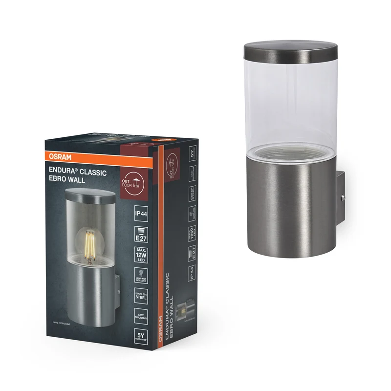 Lámpara de exterior OSRAM ENDURA CLASSIC EBRO WALL, aplique, acero inoxidable, instalación fácil y rápida, clase de protección IP44, uso flexible en exteriores