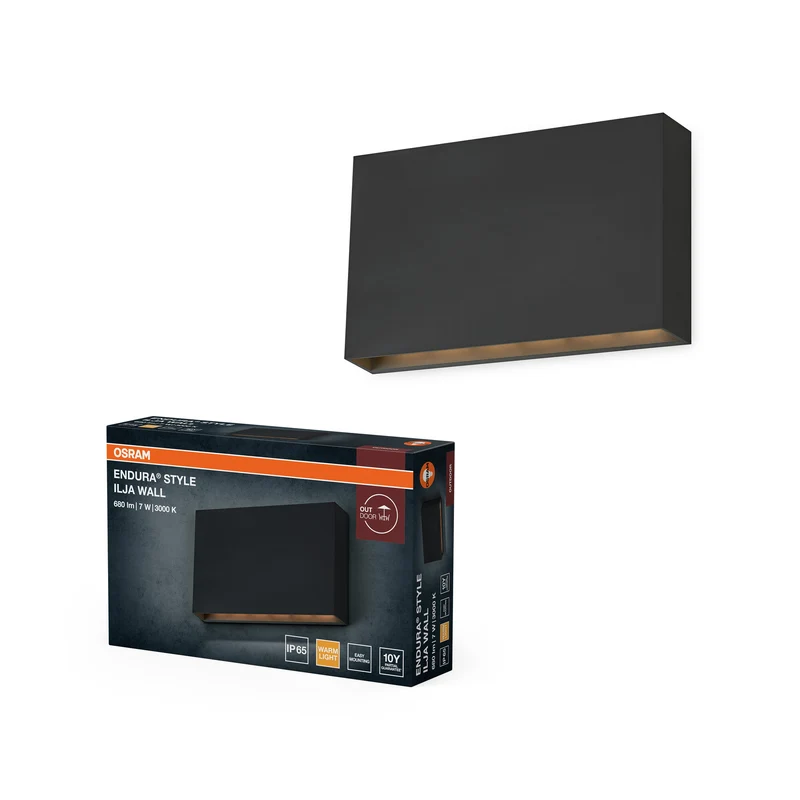 OSRAM ENDURA STYLE ILJA WALL Iluminación exterior, 7 W, 330 lm, aplique, gris oscuro, clase de protección IP65, temperatura de color 3.000 K, luz blanca cálida