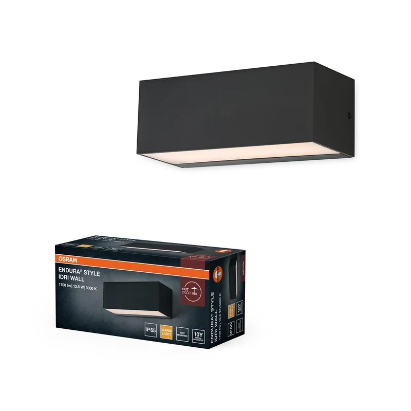Lámpara de exterior OSRAM ENDURA STYLE IDRI WALL, 12,5 W, 700 lm, aplique, gris oscuro, clase de protección IP65, temperatura de color 3.000 K, luz blanca cálida