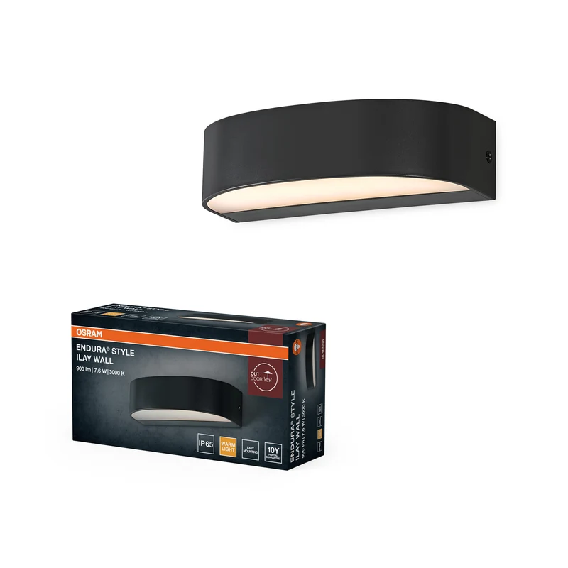 Lámpara de exterior OSRAM ENDURA STYLE ILAY WALL, 7,6 W, 450 lm, aplique, gris oscuro, clase de protección IP65, temperatura de color 3.000 K, luz blanca cálida