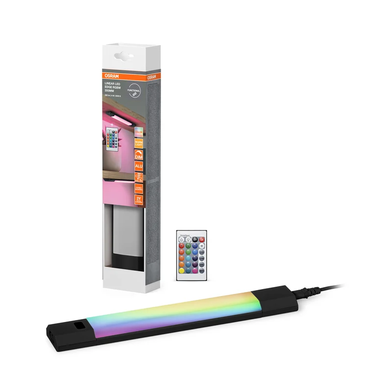 Lámpara empotrada OSRAM Linear Edge Sensor, 30 cm, 4 W, RGBW, regulable, negra