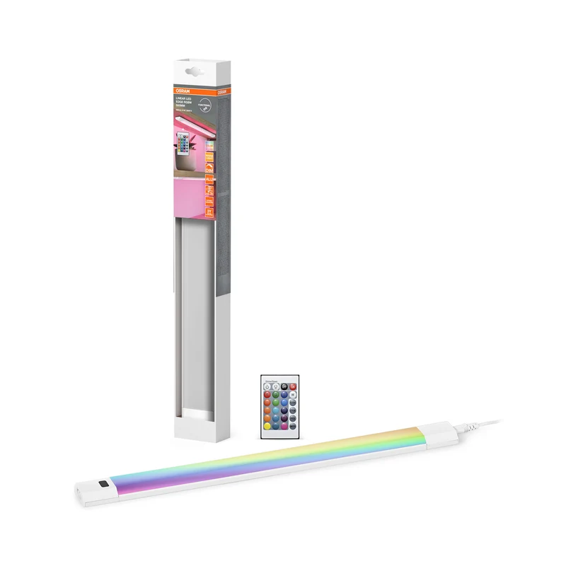 Lámpara empotrable OSRAM Linear Edge Sensor, 30 cm, 8 W, RGBW, regulable, con mando a distancia