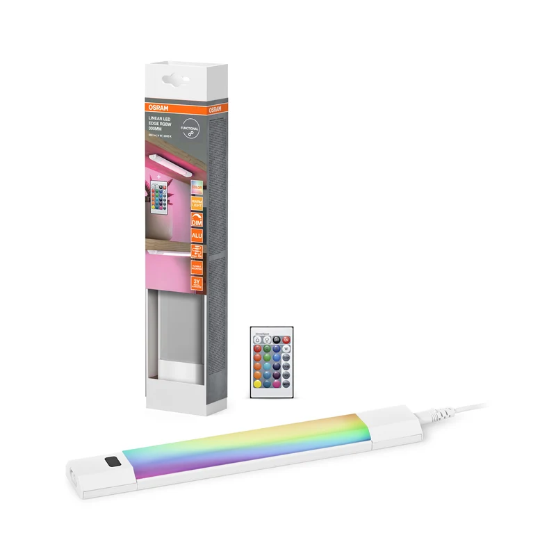 Lámpara empotrada OSRAM Linear Edge Sensor de 30 cm, 4 W, RGBW, regulable, con mando a distancia
