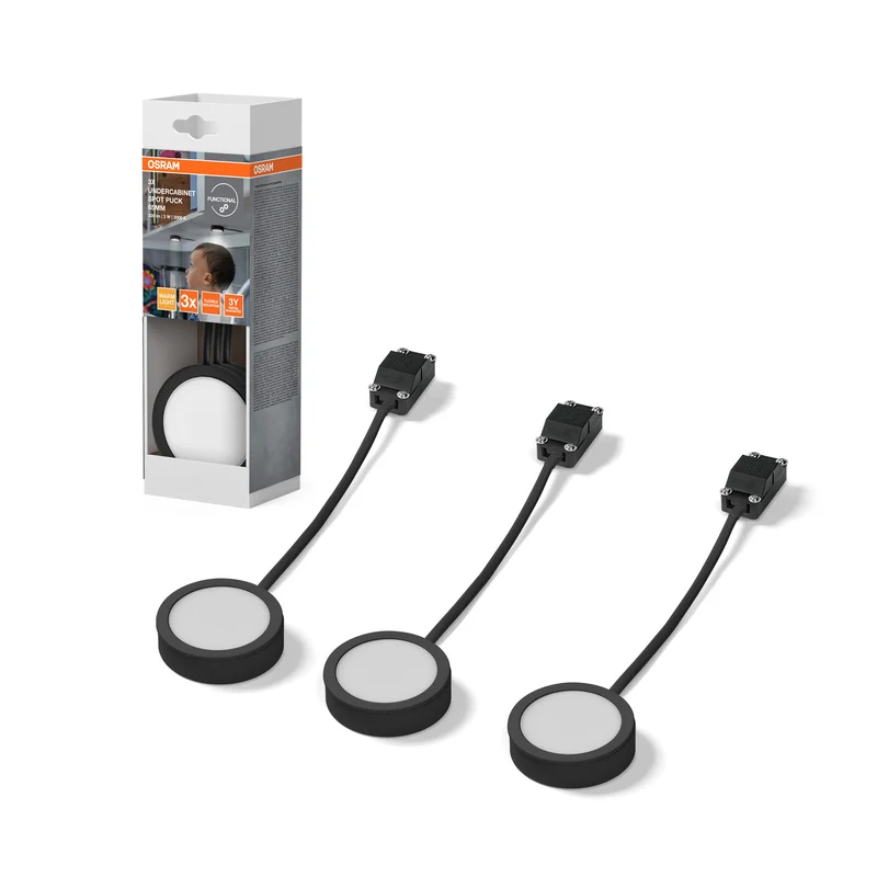 OSRAM Foco para armario bajo redondo 65 mm 3 unidades Negro