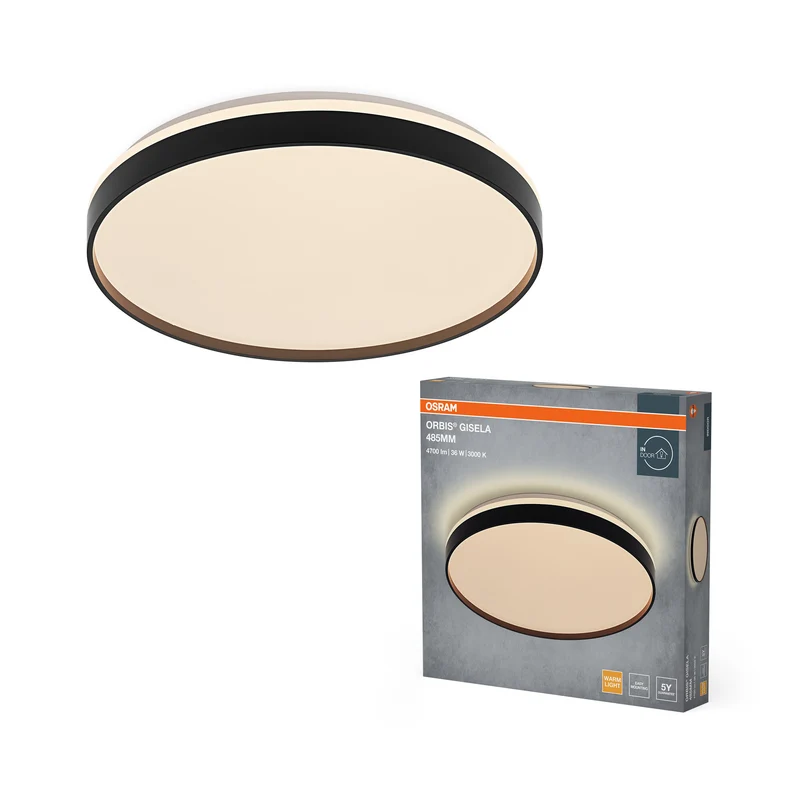 Lámpara de techo OSRAM Orbis Gisela, 485 mm, 36 W, 3000 K, blanco cálido, negro