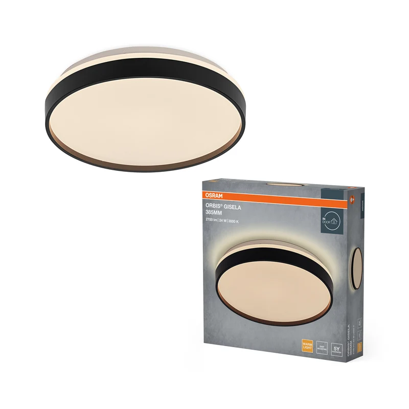 Lámpara de techo OSRAM Orbis Gisela, 385 mm, 24 W, 3000 K, blanco cálido, negro