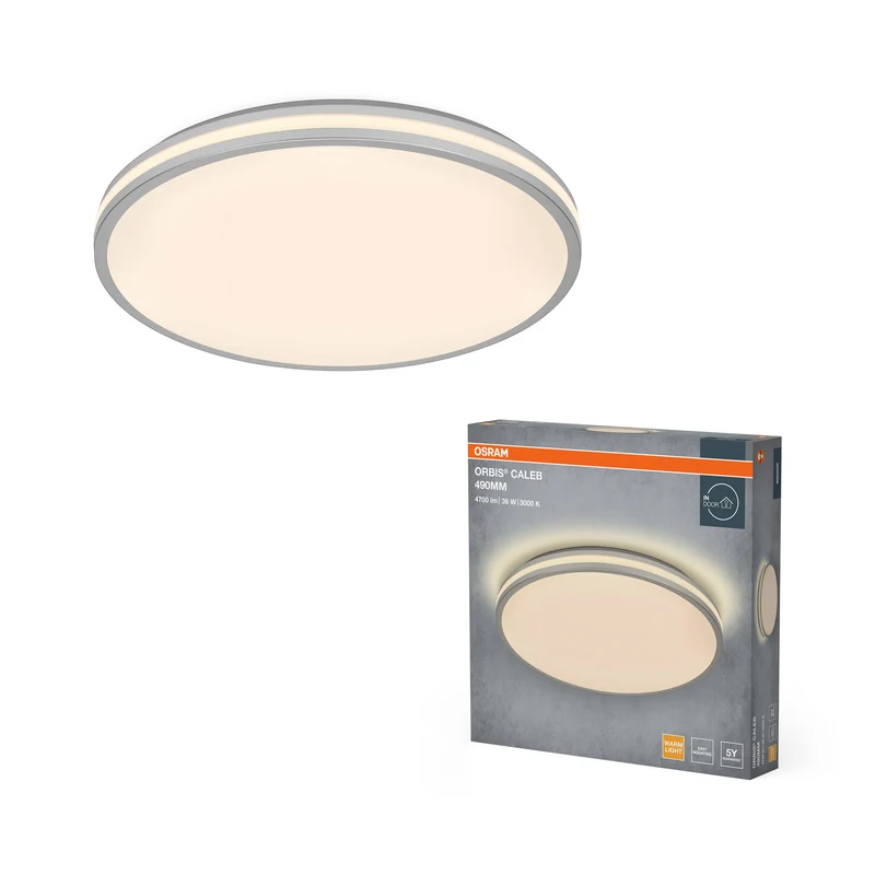 Lámpara de techo OSRAM Orbis Caleb, 490 mm, 36 W, 3000 K, blanco cálido, plateada
