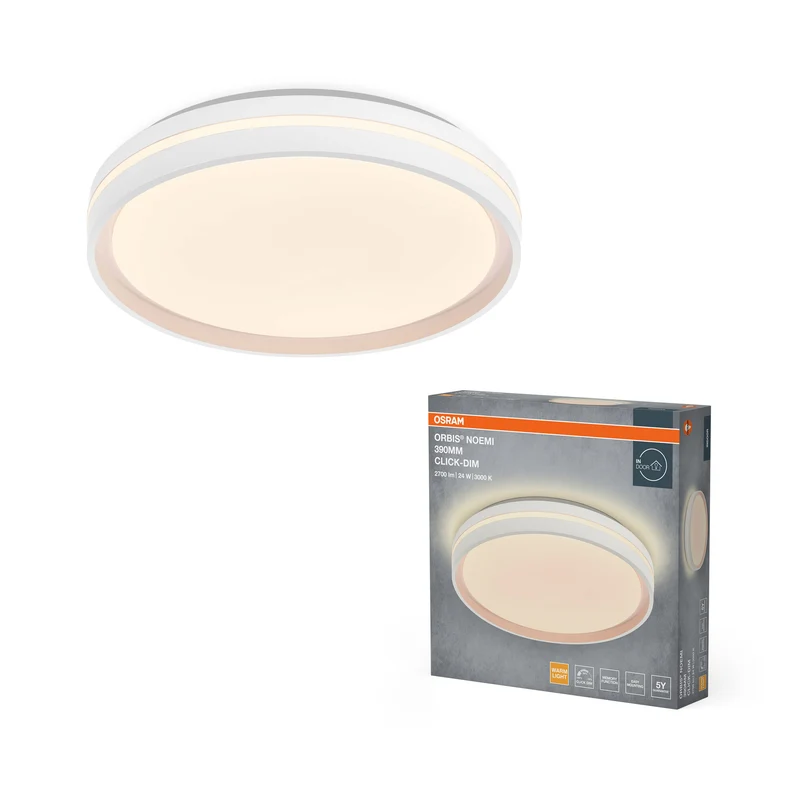 Lámpara de techo OSRAM Orbis Noemi, 390 mm, 24 W, 3000 K, blanco cálido, regulable con Click, blanco