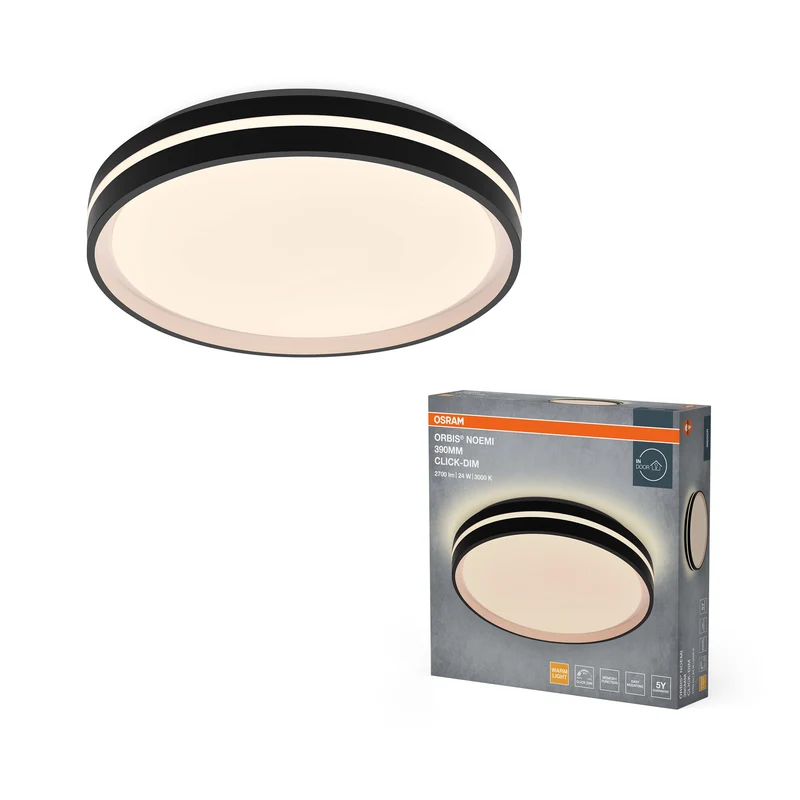 Lámpara de techo OSRAM Orbis Noemi, 390 mm, 24 W, 3000 K, blanco cálido, regulable con Click, negro