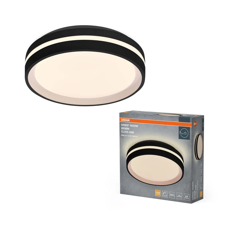 Lámpara de techo OSRAM Orbis Noemi, 285 mm, 16 W, 3000 K, blanco cálido, regulable con Click, negro