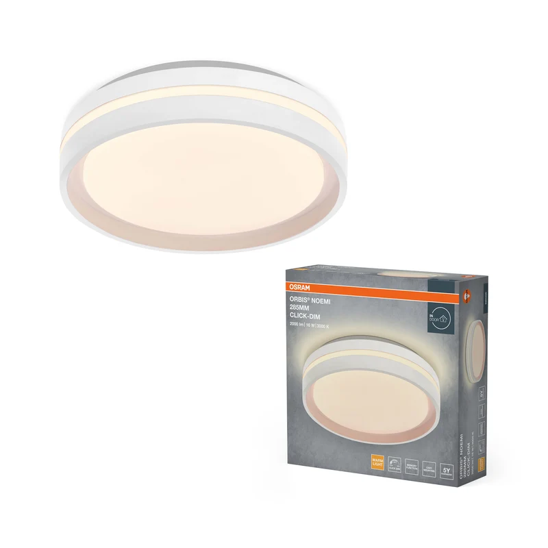 Lámpara de techo OSRAM Orbis Noemi, 285 mm, 16 W, 3000 K, blanco cálido, regulable con Click, blanco