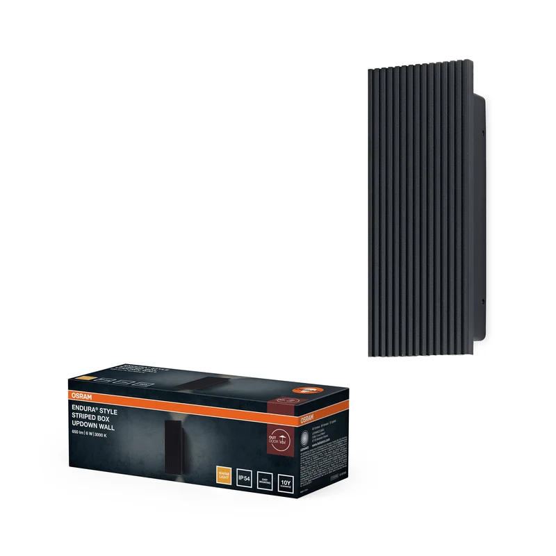 Aplique de exterior ENDURA Style Striped, gris oscuro, 12 W, 3000 K, 450 lm, ángulo de haz de 210°, IP54, cristal, aluminio, vida útil de 50 000 h