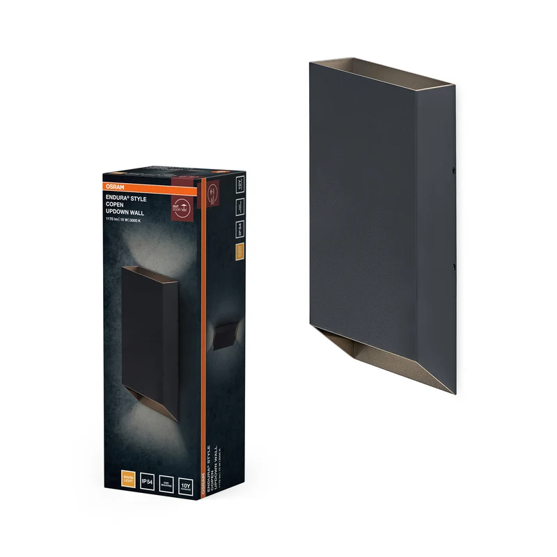 Lámpara de pared para exterior OSRAM, color gris oscuro, 10 W, 3000 K, 690 lm, ángulo de haz de 220°, IP54, 50 000 h de vida útil, difusor de cristal