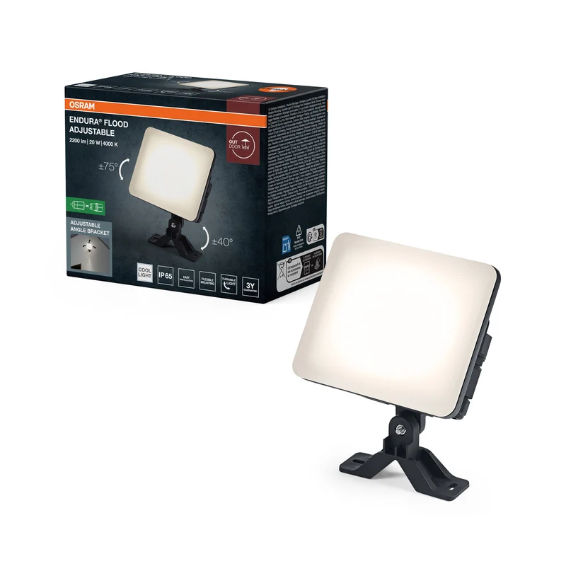 Proyector LED ajustable OSRAM ENDURA Flood, 20 W, 1700 lm, 4000 K (blanco frío), negro, aluminio, orientable, IP65